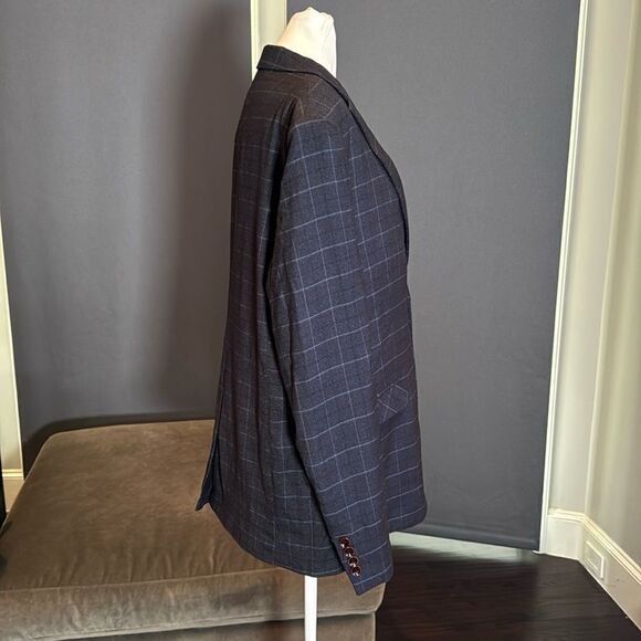 Men’s Dark Blue Plaid Slim Fit 3 Piece Business Formal Suit Jacket 42 Pants 40 - Picture 3 of 14